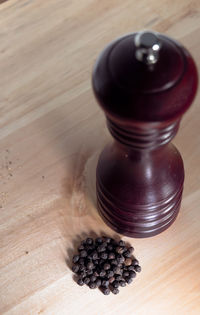 High angle view of black coffee on table