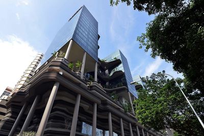 Low angle view of modern building against sky