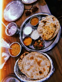High angle view of food on table