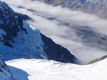 Scenic view of snow covered mountains