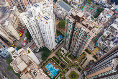 High angle view of buildings in city