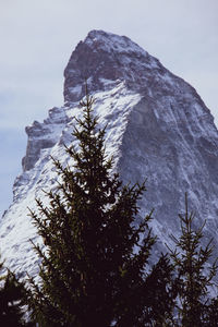 Low angle view of snowcapped mountain against sky