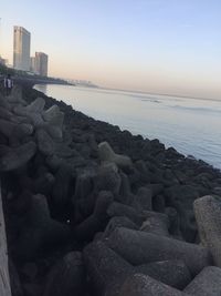 Scenic view of sea against clear sky