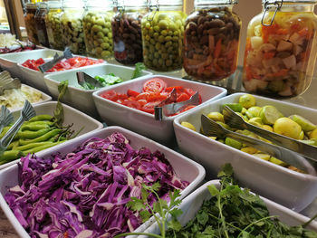 High angle view of food for sale at market stall