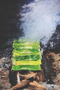 High angle view of multi colored rocks in water