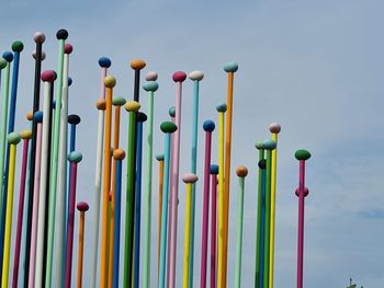 High angle view of multi colored pencils in row