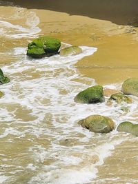 High angle view of rocks in sea