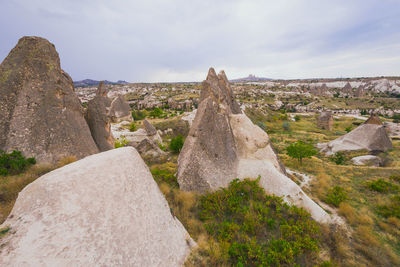 View from the observation deck to rock formations at goreme, cappadocia, turkey