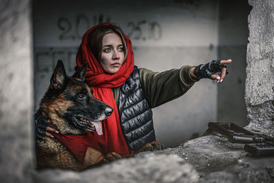 Portrait of woman with dog
