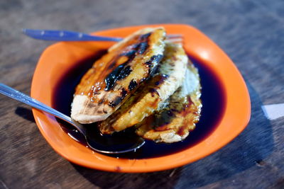 Close-up of seafood in plate on table