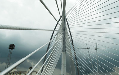 Low angle view of suspension bridge against sky