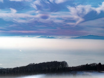 Scenic view of lake against sky during winter