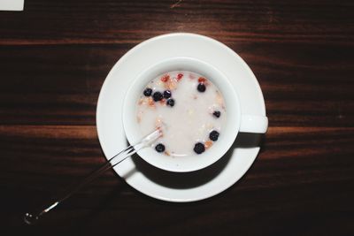 High angle view of breakfast on table