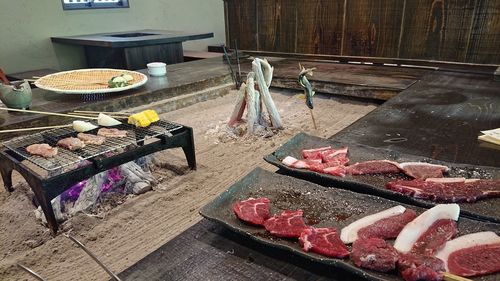 High angle view of food on table in kitchen