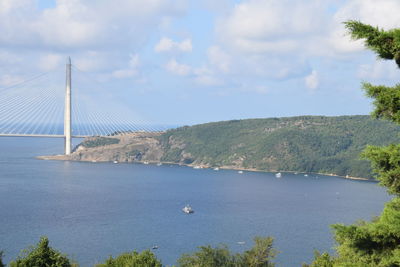 Scenic view of bay bridge against sky