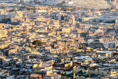 High angle view of houses and cityscape