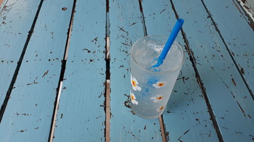 High angle view of drink on table