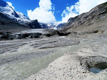 Stream on snow covered landscape