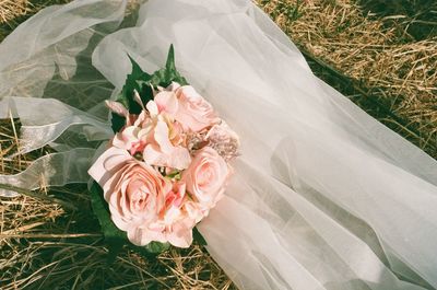 High angle view of rose bouquet