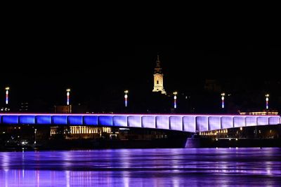 Reflection of illuminated buildings in water at night