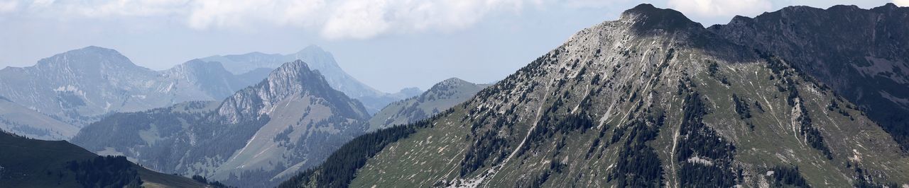 Panoramic view of snowcapped mountains against sky