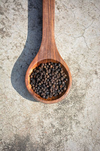 High angle view of bread in container on wood