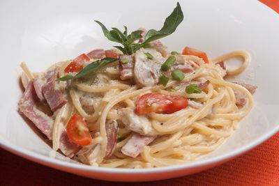 Close-up of noodles in plate