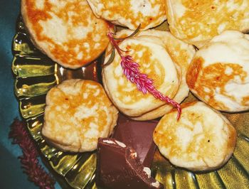 High angle view of cake filled with mung beans on the table called bakpia, a typical jogja food