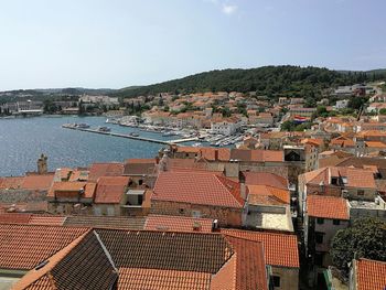 High angle view of townscape against sky