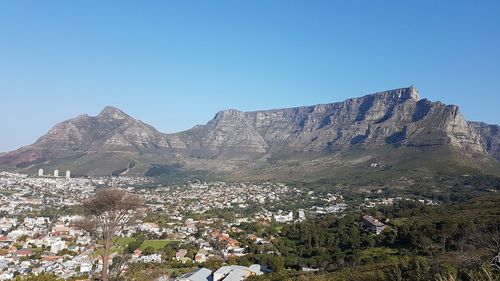 Town against clear sky