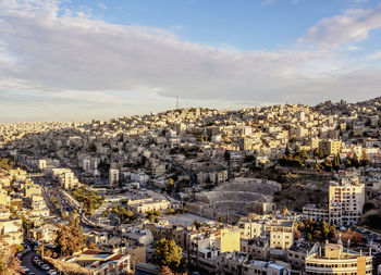 High angle view of buildings in city