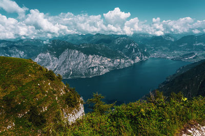 Panoramic view from monte baldo on lake garda near malcesine in italy.