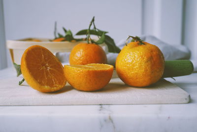 High angle view of citrus fruits on table