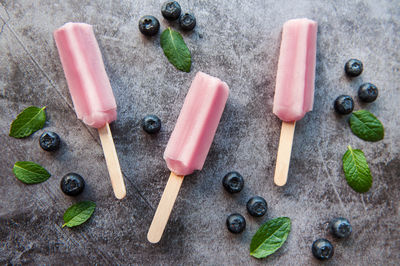 Ice cream popsicles from fresh organic blueberries. summer sweets and desserts. vegan food.