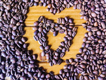 High angle view of coffee beans on table