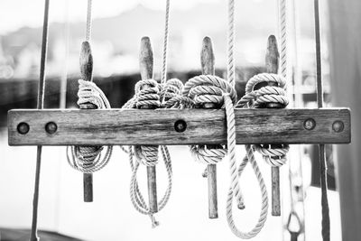 Close-up of ropes hanging on rope