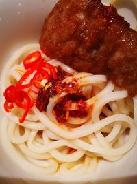 Close-up of noodles served in plate