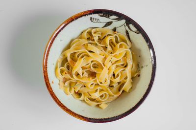 High angle view of noodles in bowl