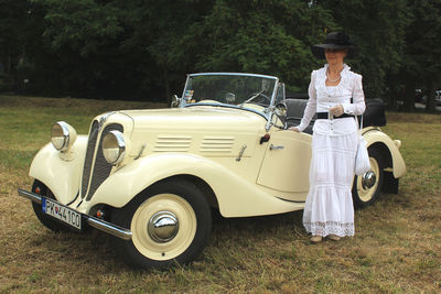 Vintage car on field