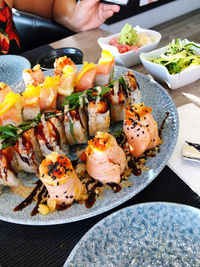 High angle view of food on table