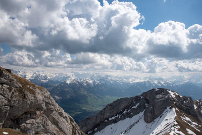 Scenic view of snowcapped mountains against sky