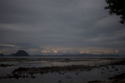 Scenic view of beach against sky during sunset