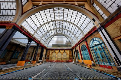 Low angle view of skylight in building