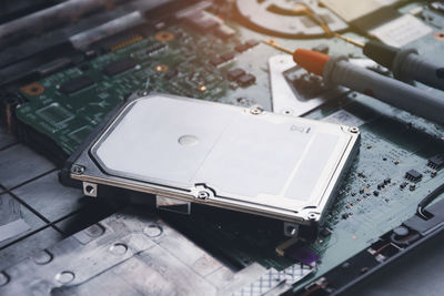 High angle view of laptop on table