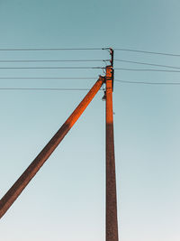 Low angle view of electricity pylon against clear sky