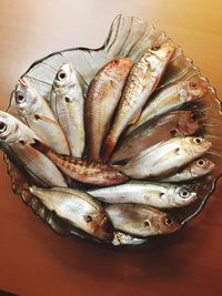 High angle view of fish on table