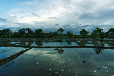 Scenic view of lake against sky
