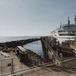 High angle view of sea against clear sky