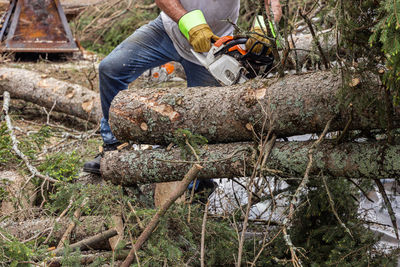 Low section of man working at farm