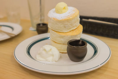 Close-up of dessert served on table